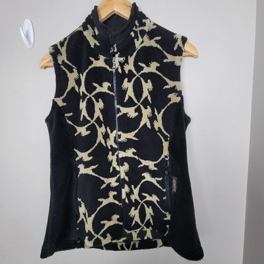 Kerrits Equine Spirit Fleece Full Zip Vest Horse Print Blacl Gold Small